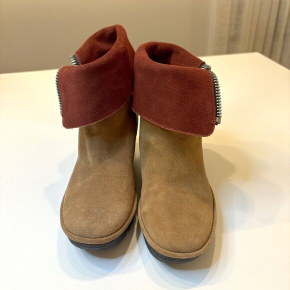 Fly London Yex Leather Suede Fold‎ Over Wedge Boots Booties US Size 7.5 - Picture 5 of 12